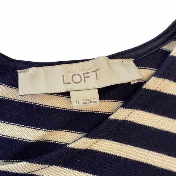 ANN TAYLOR Loft Navy&Tan Striped Tight Knit Dress - Picture 8 of 9
